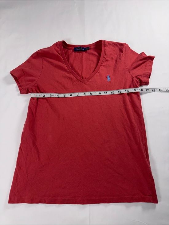 Polo Ralph Lauren Tops - Polo Ralph Lauren Women’s M Red V Neck T Shirt Blue Pony Logo Classic
